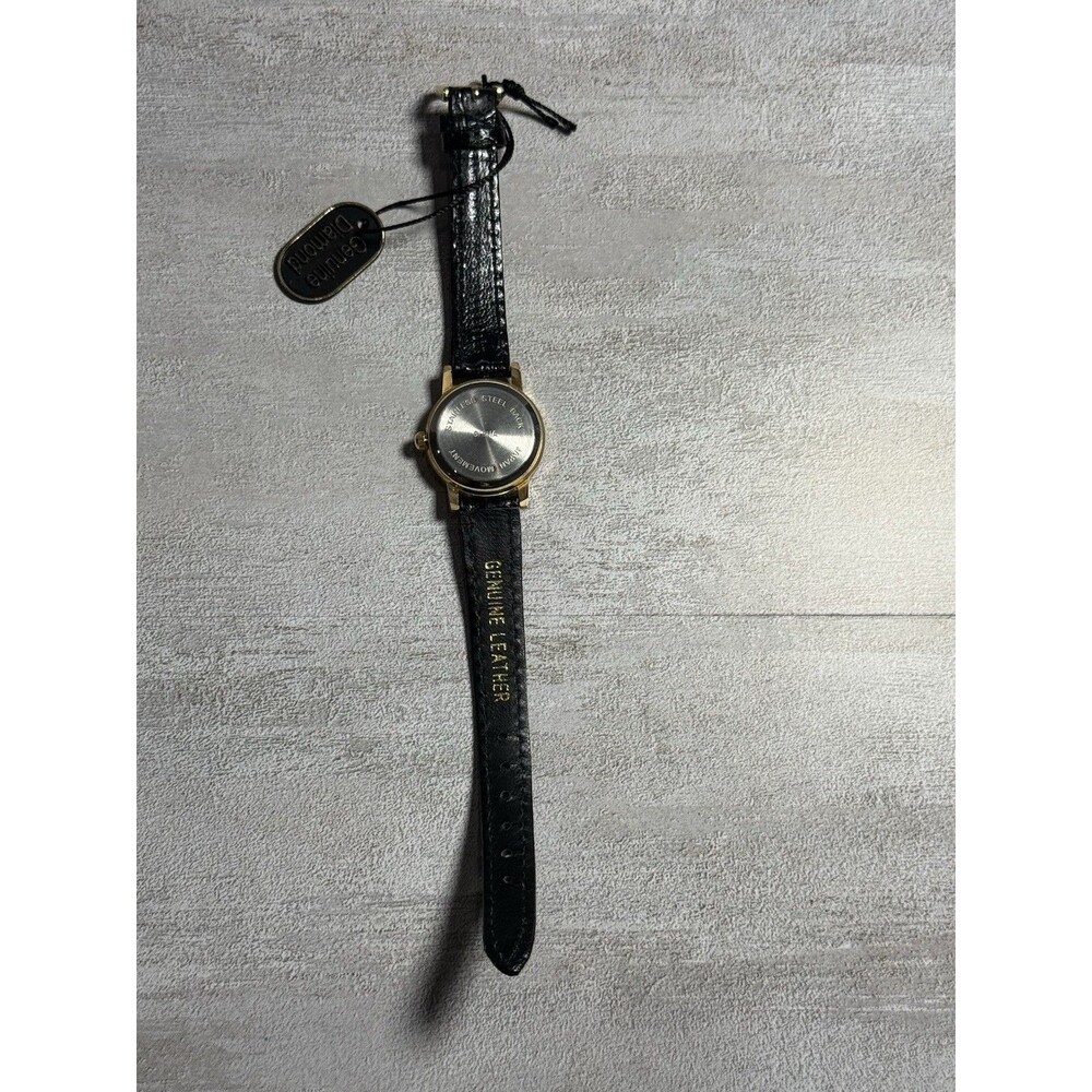 Vintage Brand New Diamond Chip Ladies Watch - Black Leather Band